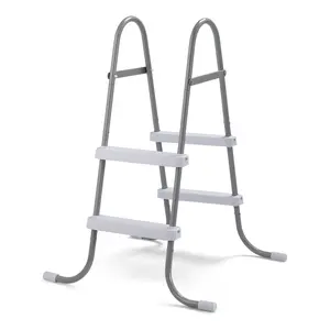 Pool Ladder Above Ground, Steel Frame Gray with White Steps, Suitable for Wall Height Pools