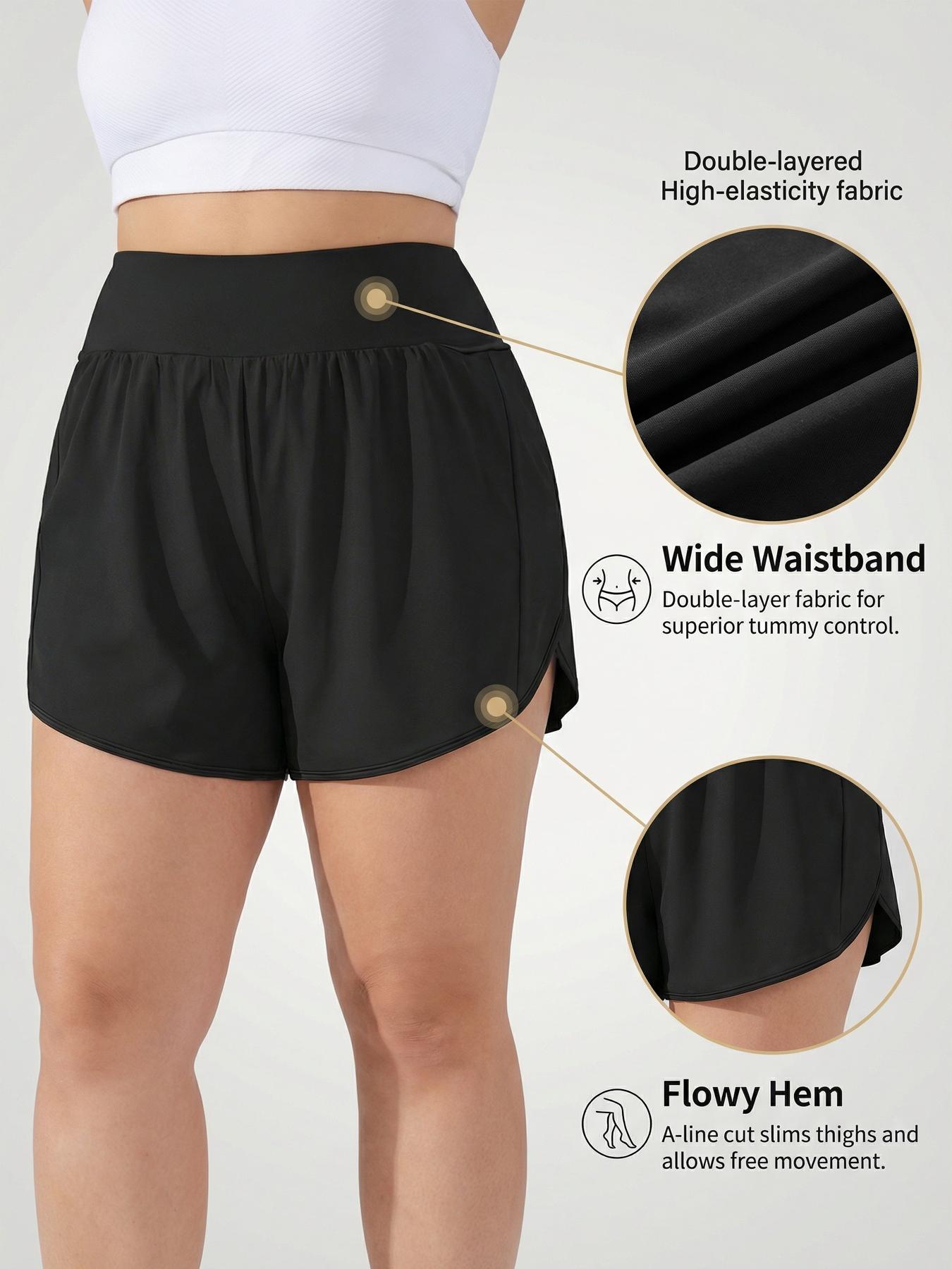 Black Solid Color Women's  Safety Panty Design, Anti-See-Through, Women's High-Waist Casual Skirt Stretchy Fitted Skirt Pants, Solid Color Versatile Skirt Pants, Plus Size Women'S Waist-Cinching Double-Slit Sports Skirt Pants