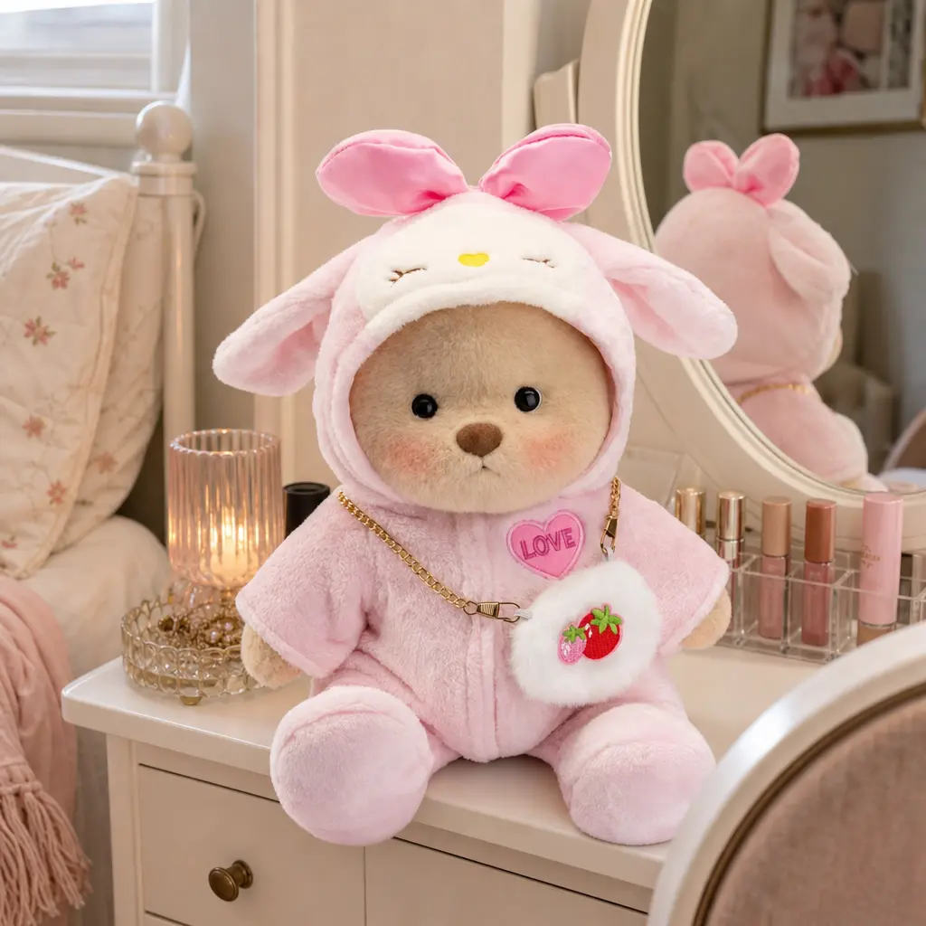 Getahug 12-in Soft Plush Teddy Bear Toy - Cuddly Doll Gift, Huggable Toy, Unisex Build-A-Bear Back-to-School Companion, Stuffed Animal Gifts with Included Outfits (Hat, Blue Shark, Pink Dinosaur, Elephant)