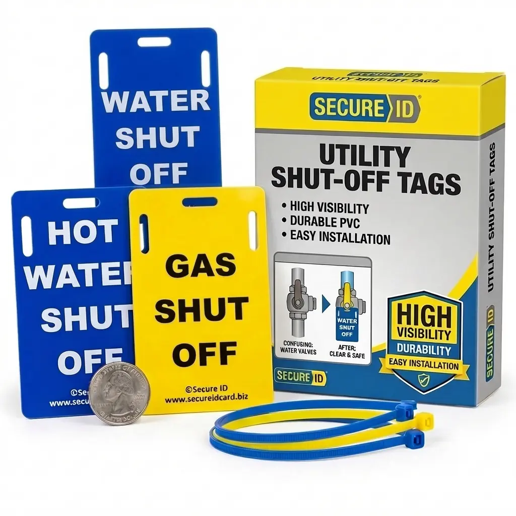 Utility Shut-Off Tags – Set of 3 PVC Valve Labels for Gas, Water & Hot Water – Landlord & Property Manager Safety Tags for Rentals or Multi-Unit Homes