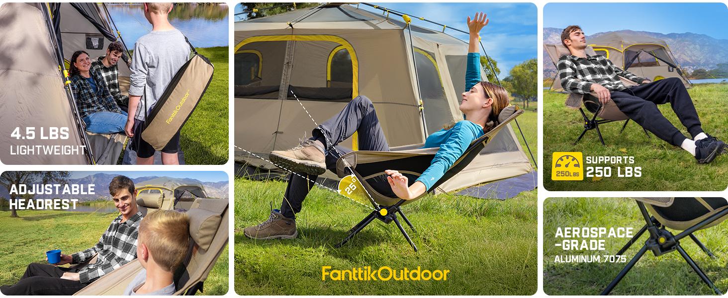 FanttikOutdoor Zeta L8 Max Unisex Folding Camping Chair - Portable, Lightweight, Comfort-Driven Gentle Rocker with Carry Bag, Space-Saving Rolling Design, Supports Up to 250 lbs for Camping, Patio,toolupgrade