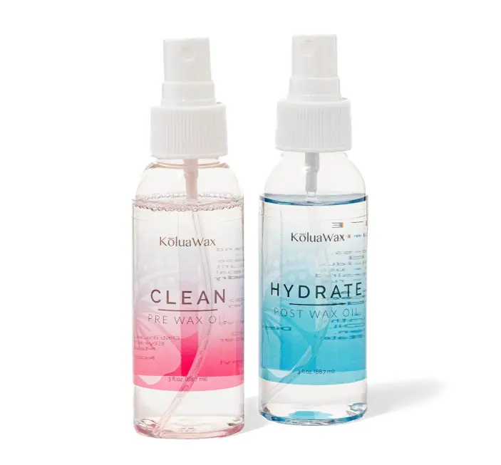 Clean & Hydrate At Home Waxing Kit Oils – Pre Wax Cleanser Preps & Protects Skin – Post Body & Facial Wax Oil Soothes, Reduces Redness, Removes Residue – Make Hair Removal Easy by KoluaWax, 3 Oz. Each