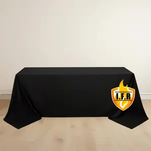Fire Retardant 90"x132" Rectangle Scuba Polyester Tablecloth – Black, Wrinkle Free, Stain Resistant, Seamless Table Cover
