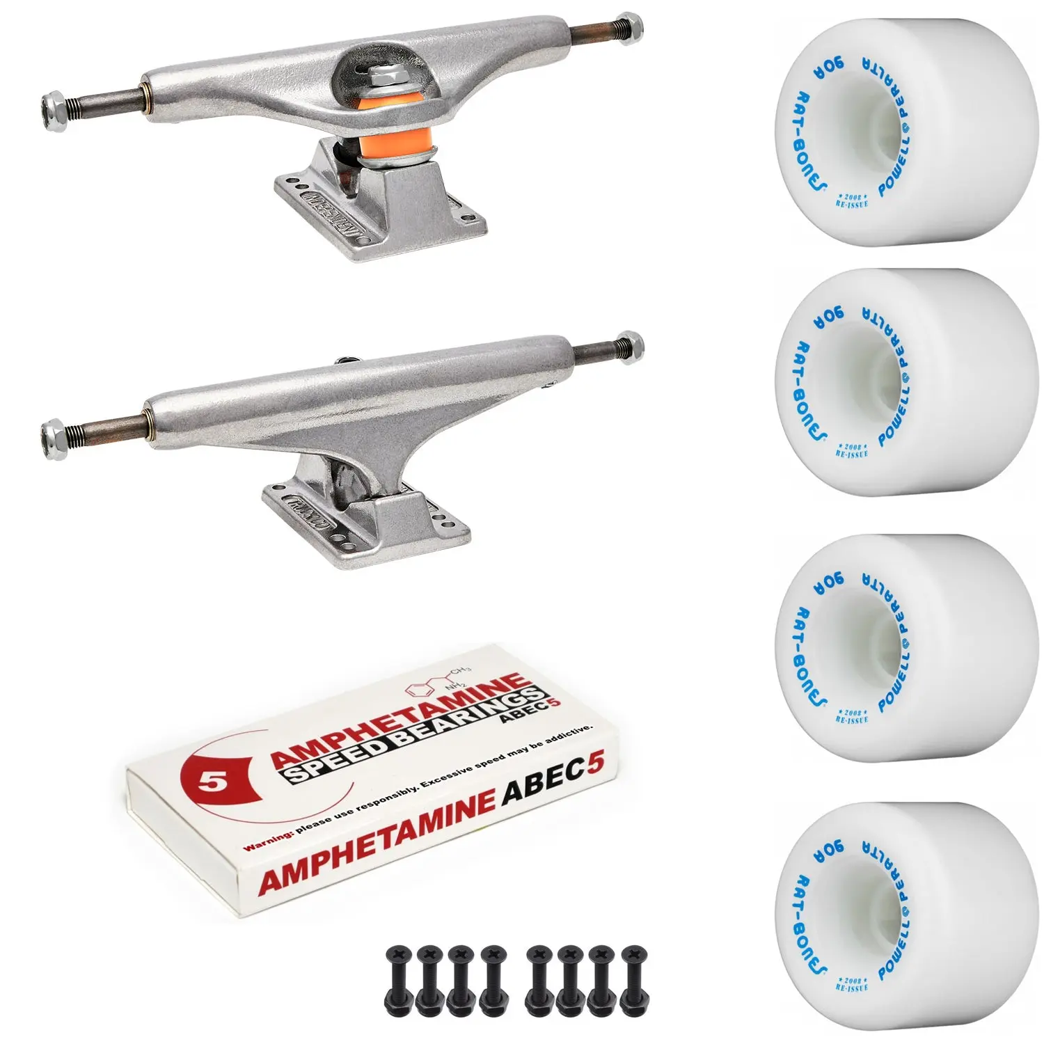 Independent Skateboard Package - 159 (8.75") Trucks, Powell Peralta Rat Bones White Wheels, Amp 5 Bearings