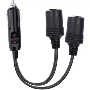 12V Car Cigarette Lighter Splitter – 1-to-2 Socket Adapter with 15A Fuse, Dual 18AWG Extension Cord, Safe & Convenient for Charging Devices