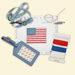 Happy Stitching - American Flag Needlepoint Luggage Tag Kit - USA 250 Collection - DIY Needlepoint Craft Kit