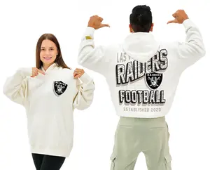 Zubaz NFL  UNISEX 90s Vintage First Down Drop Shoulder Hoodie- Off White, LAS VEGAS RAIDERS
