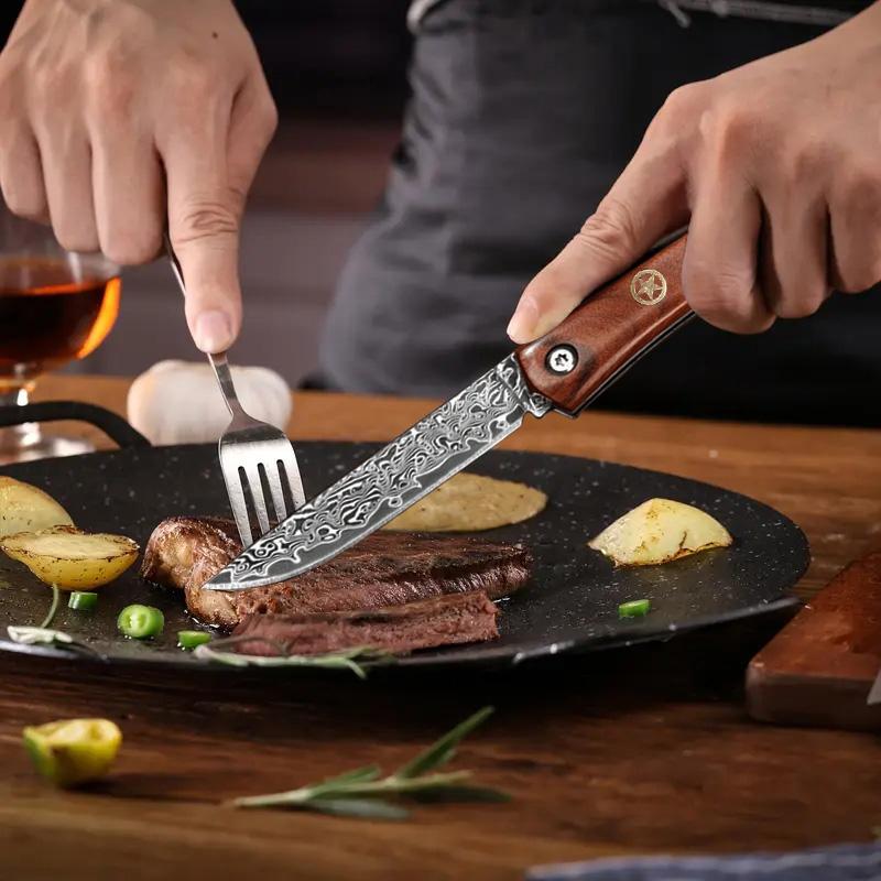 Sharp steak knife Damascus steel blade for cutting meat and fish kitchen knife gift
