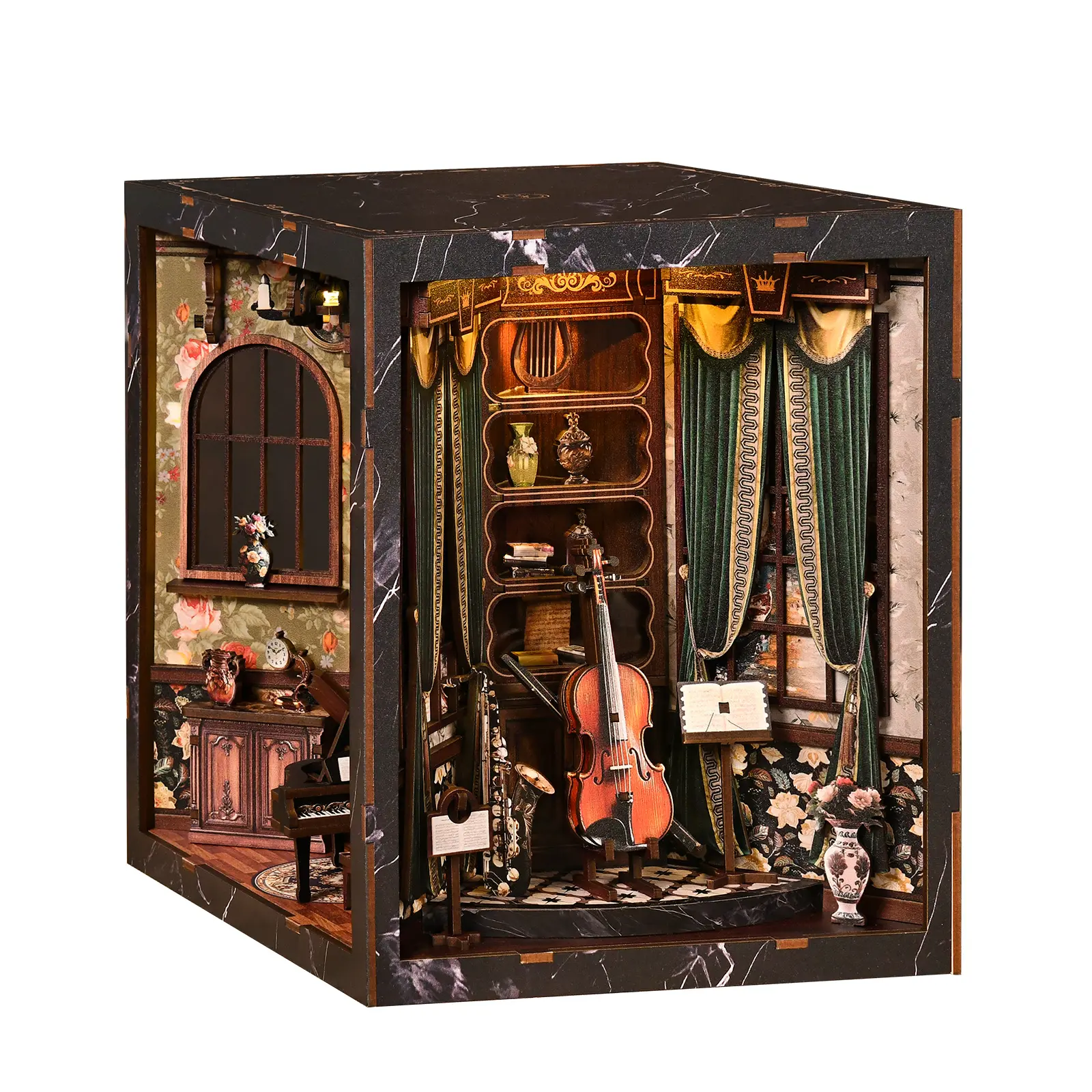 European Melody Musicallnstrument Box】Wooden Book Nook DIY Model