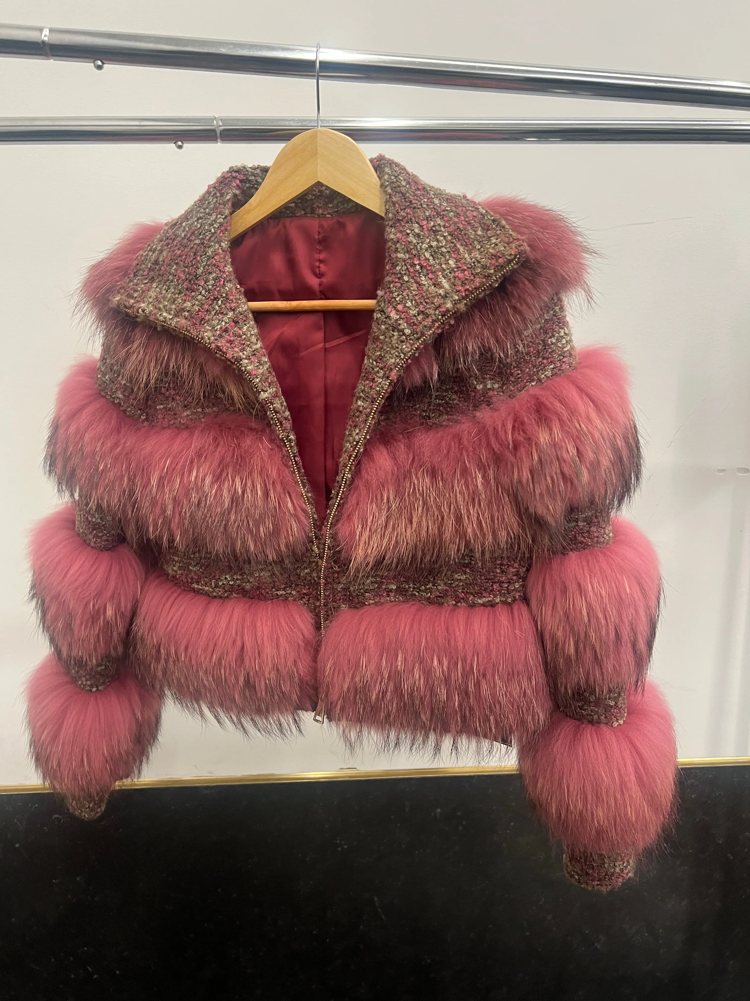Genuine Fur & Tweed Coat
