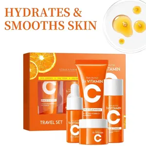 SADOER Vitamin C Skincare Travel Set - Hydrates & Smooths Skin, Includes Face Cleanser(30g), Essential Oil(10ml), Toner(30ml), and Face Cream(15g), Perfect Gift for Mom and Best Friends