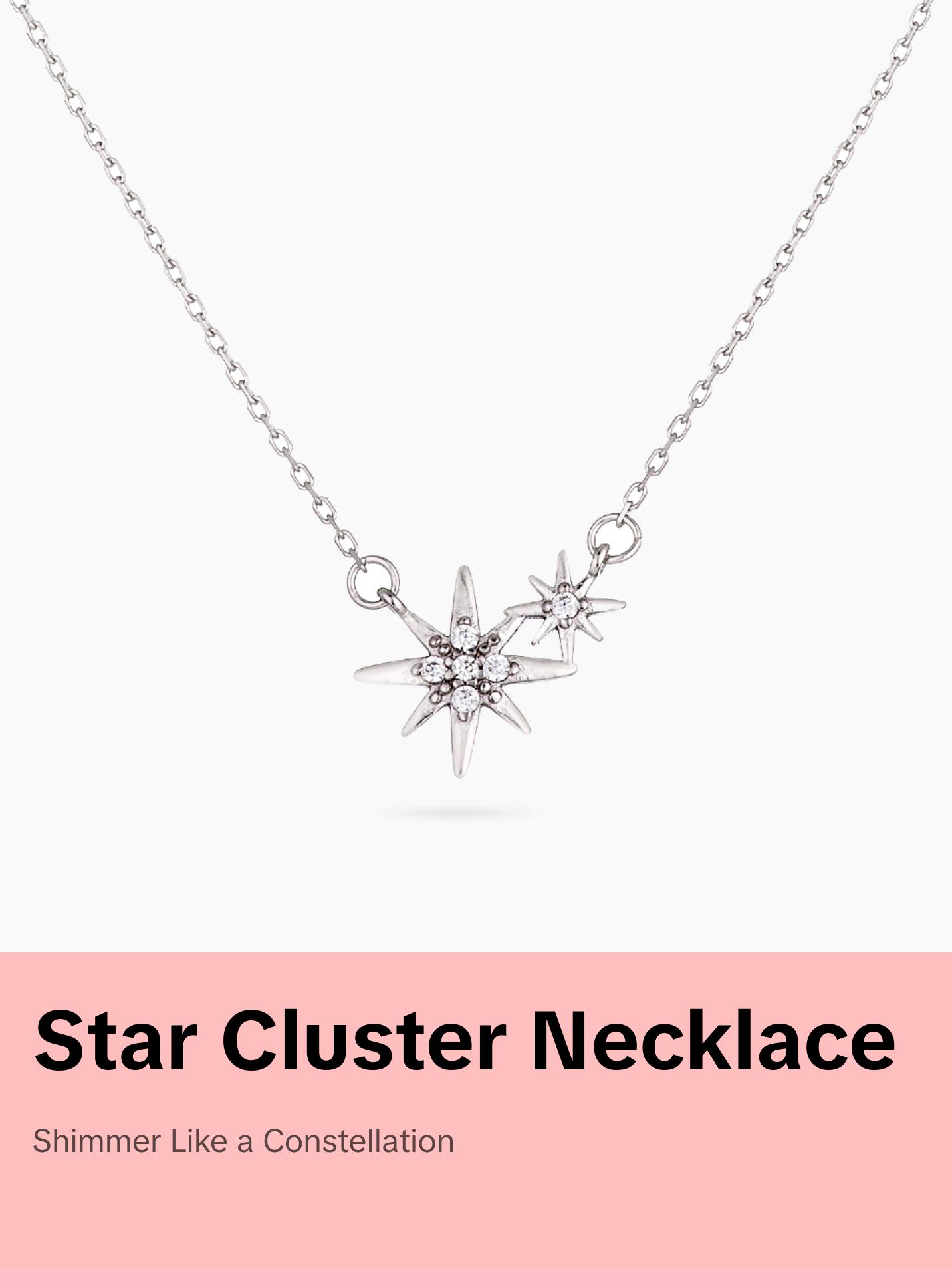 Sterling Silver Star Cluster Necklace with Star Pendant and Chain