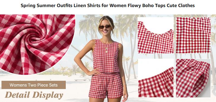 IDEALSANXUN Womens Two Piece Sets Summer Beach Spring Gingham Tank Tops and Plaid Shorts Pajama Sets ribbed matching