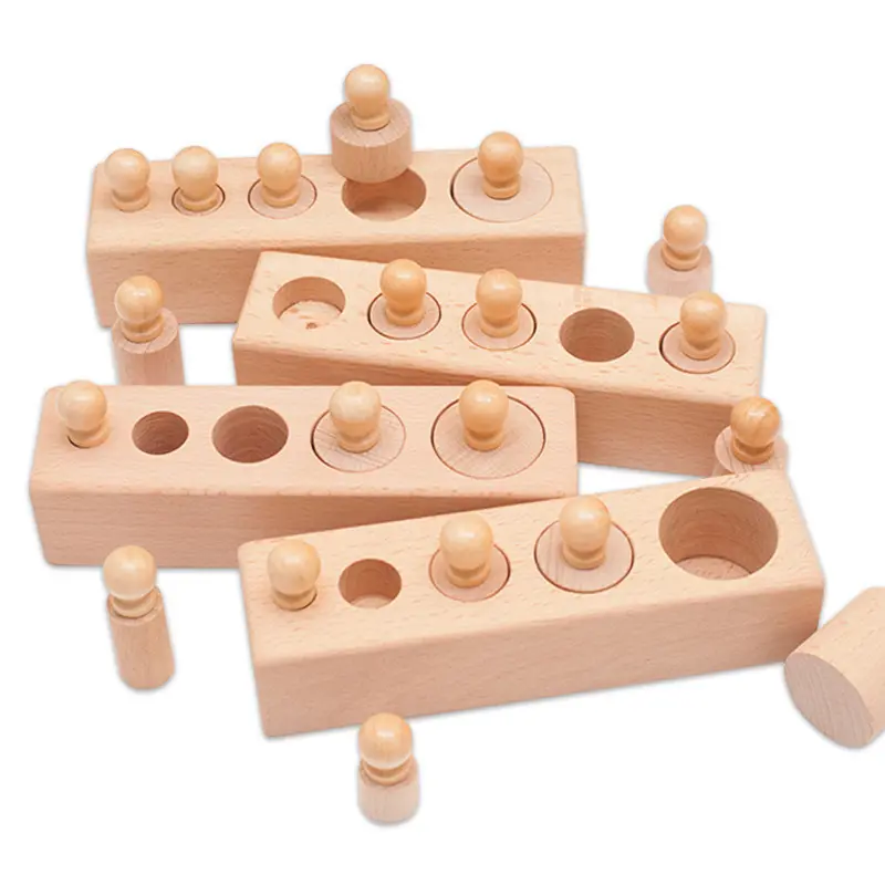 Hatwoo Wooden Cylindrical Building Blocks -  Montessori Wooden Socket Cylindrical Building Block Toys Educational Toy Set, Enhancing Shape and Size Recognition Ability, Birthday Christmas Gift Toys