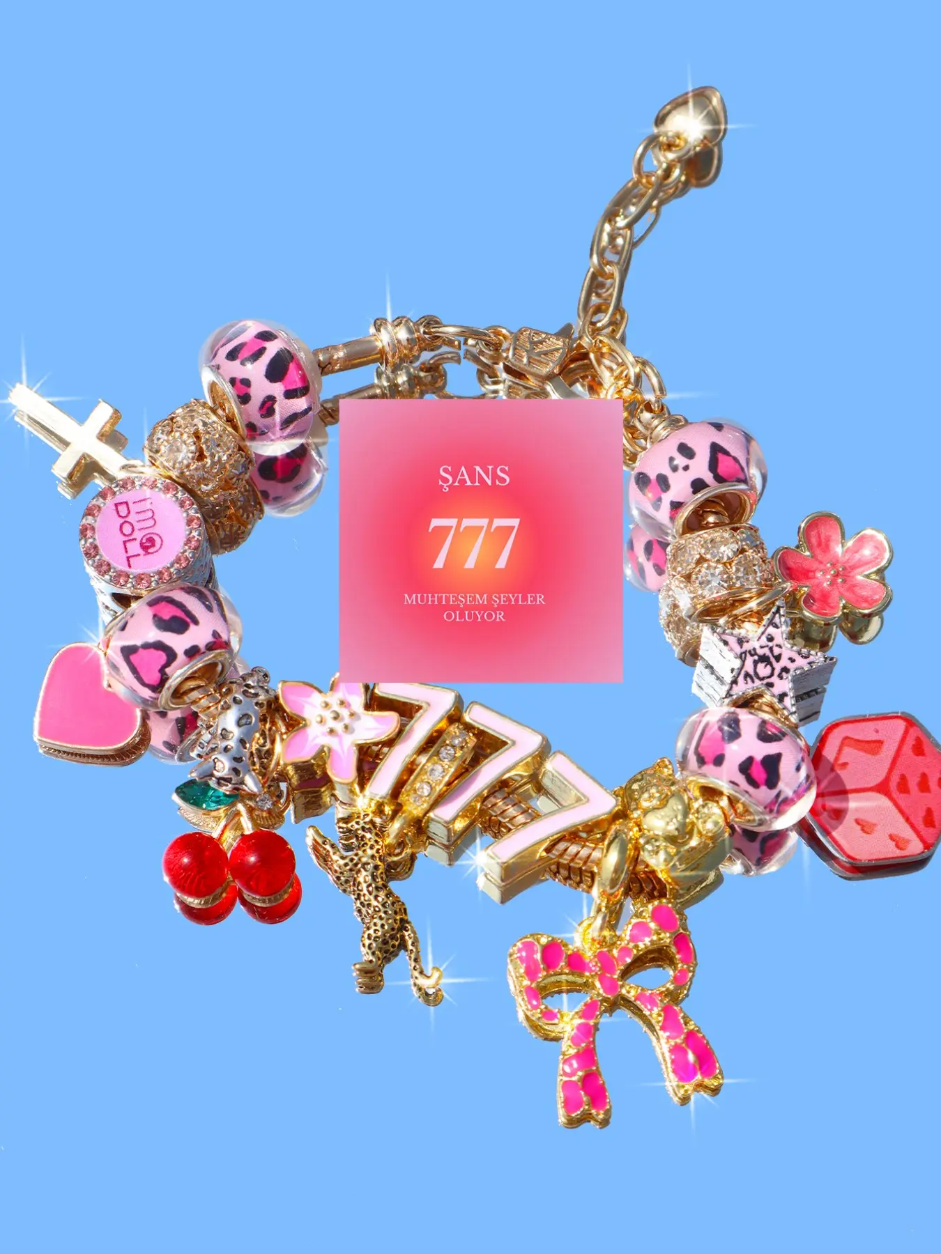 Leopard Print Cherry Charm Bracelet, Star Girl Cross Bracelet, Lucky Number 777 Bracelet, Cherry Tooth Bracelet, Pool Ball 7 Bracelet, Fashion Bracelet