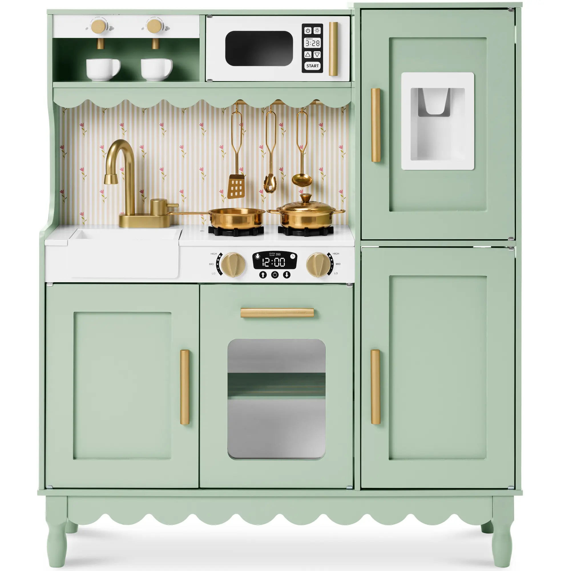 Best Choice Products Wooden Cottage Kids Pretend Play Kitchen with 11 Accessories, Espresso Machine