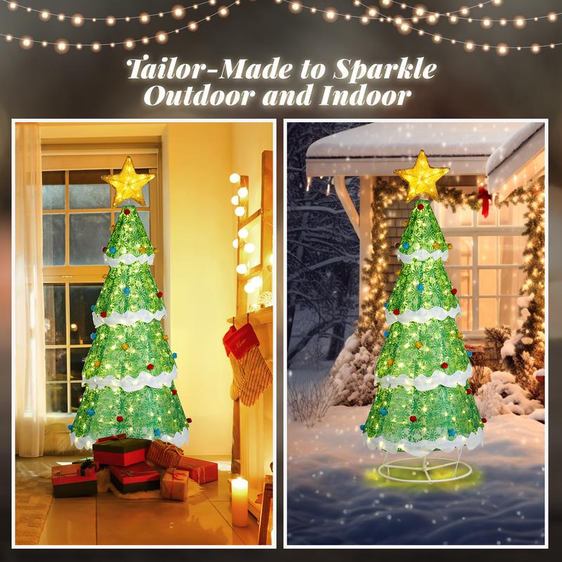 6ft Pre-Lit Pop-Up Christmas Tree with 200 LED Lights, Large Holiday Party Christmas Decoration for Indoor and Outdoor Use, Green