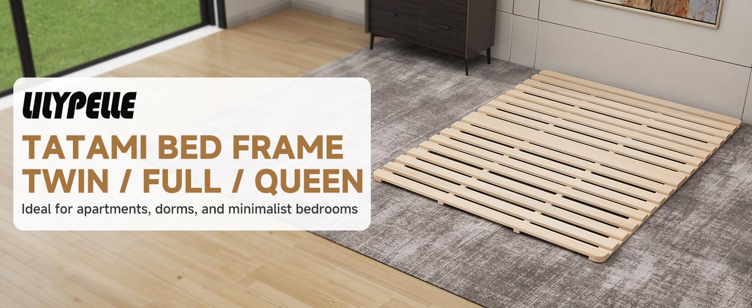 Lilypelle Foldable Solid Pine Wood Tatami Bed Frame, Japanese Tatami Bed Frame Slatted Bed, Beds Plate for Japanese Floor Futon Mattress, Guest Tatami Mat Floor Sleep Bedding