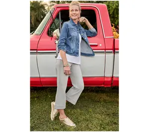 LOGO by Lori Goldstein Petite Grey Kick Flare Jeans