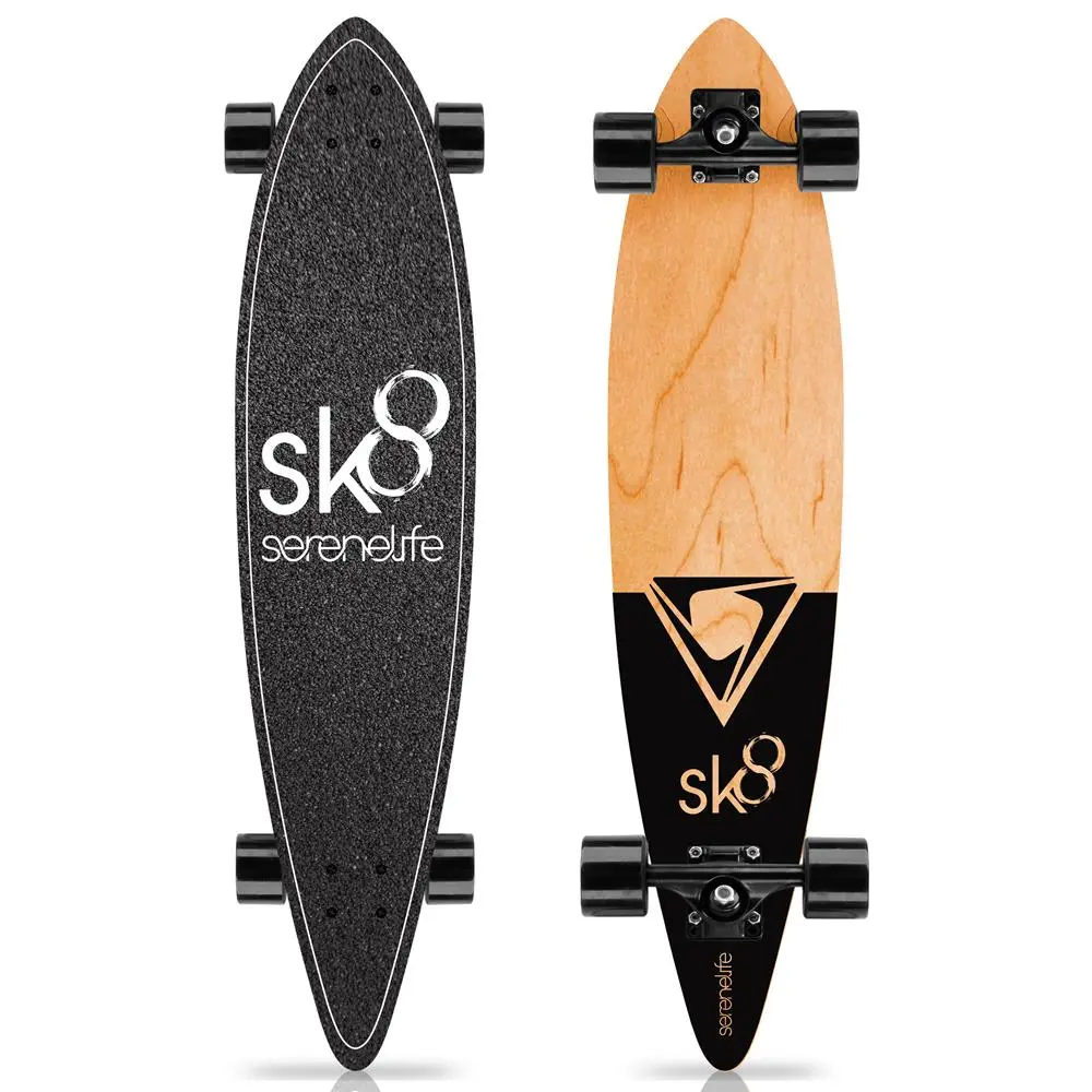 44-Inch Complete Longboard Skateboard - 8-Ply Canadian Maple Deck (8'' Wide, 2.76'' Thick), Non-Slip Black Grip Tape, 70mm PU Wheels, Asymmetric Front & Back Tails, Easy to Skate, Carry & Store, for Beginner to Intermediate Riders (220 Lbs Capacity), Asym