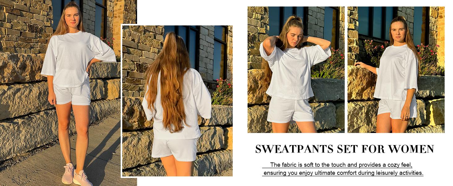 Tankaneo Womens Pajama Sets 3/4 Sleeve Oversized Tops and Elastic Waist Shorts Lounge Sets Loungewear