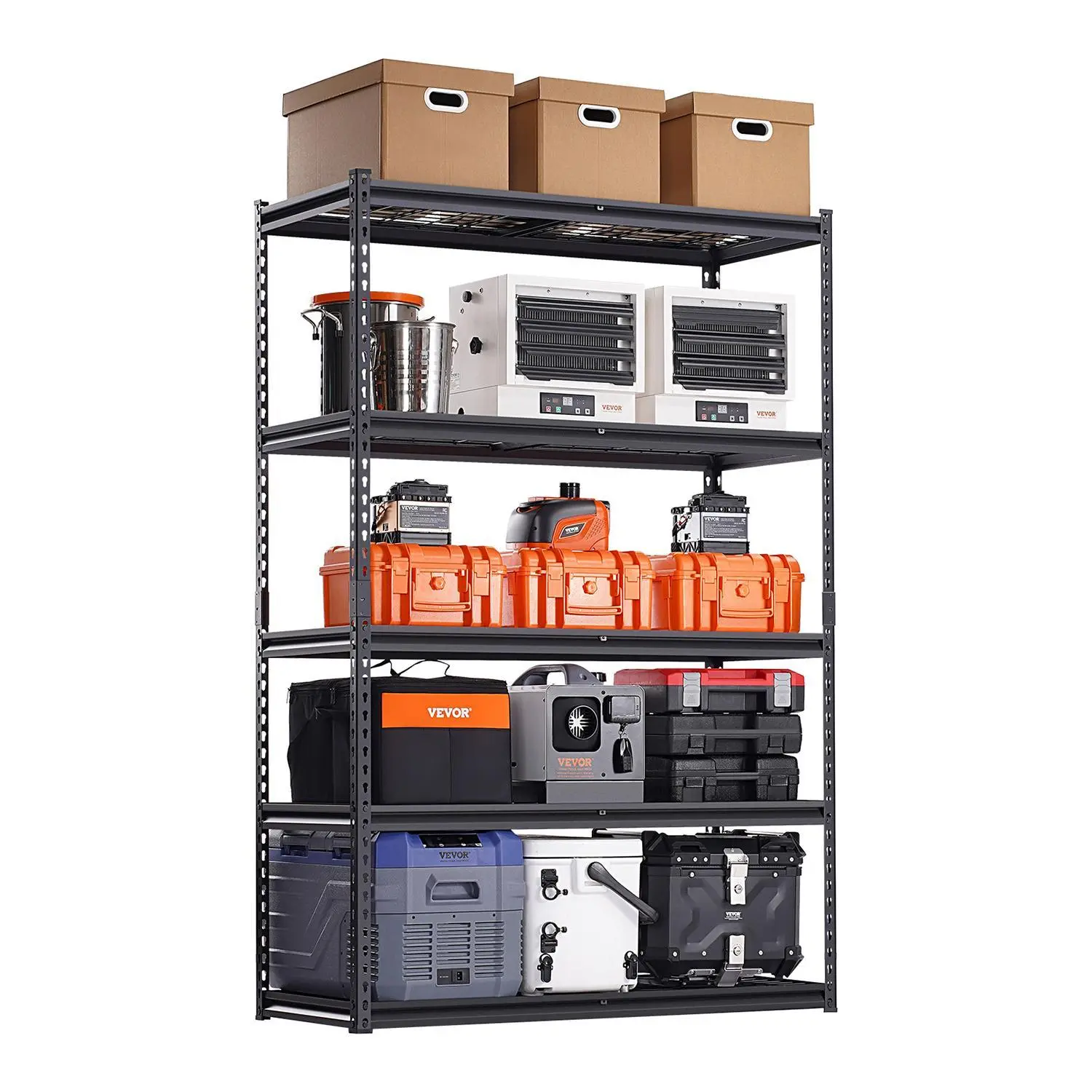 【Summerfinds】VEVOR Powder Coated Sturdy Steel 5-Tier Heavy-Duty Multifunctional Organiser, 3000 lbs Capacity, 20" D x 48" W x 72" H Adjustable, Easy Installation, Open Display Shelf, Rubber-Fitted Garage Storage Rack, Father's Day Gift Option, Kitchen Sto