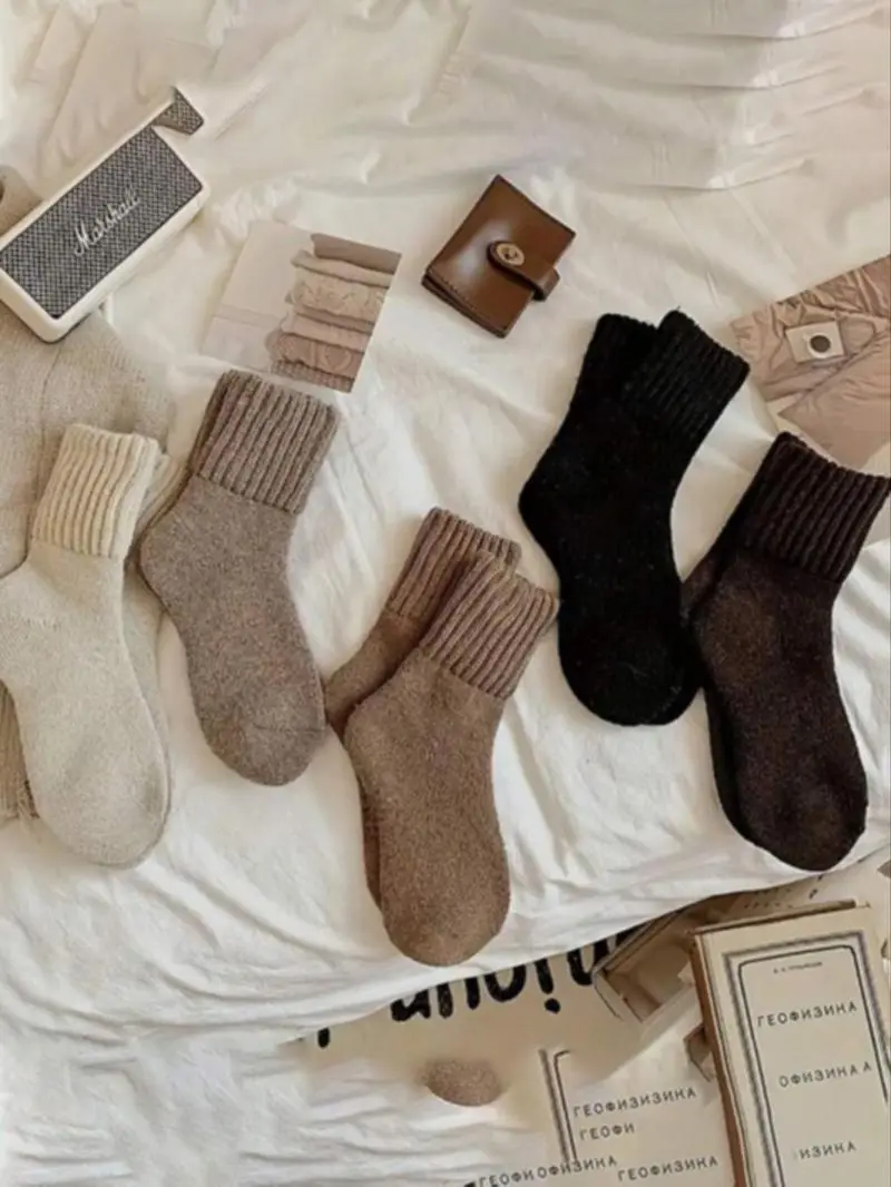 Women's Solid Mid-Calf Polyester Socks - Casual, Soft, Comfy, Warm, Basic, Simple Fit for Fall & Winter Everyday Wear