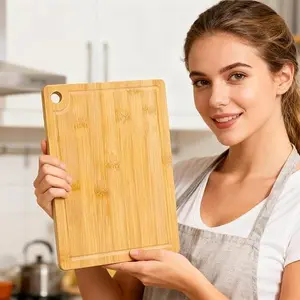 Small Bamboo Cutting Boards with Juice Groove, Wooden Chopping Board for Kitchen, Charcuterie Board, Wooden Cutting Board for Meat, Cheese, Fruits, and Vegetables (1, Bamboo Wood Color, 11"L x 7.8"W)