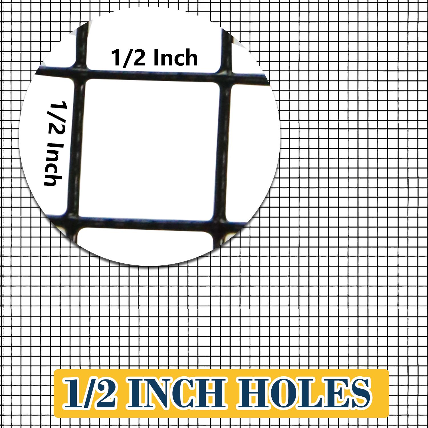 Hardware Cloth, 1/2 Inch 48" x 100 ft Black Vinyl Metal Mesh Roll, 19 Gauges Chicken Wire Fence Roll, Welded Wire Fencing PVC Coated Wire Fence Rolls for Chicken Coop, Poultry