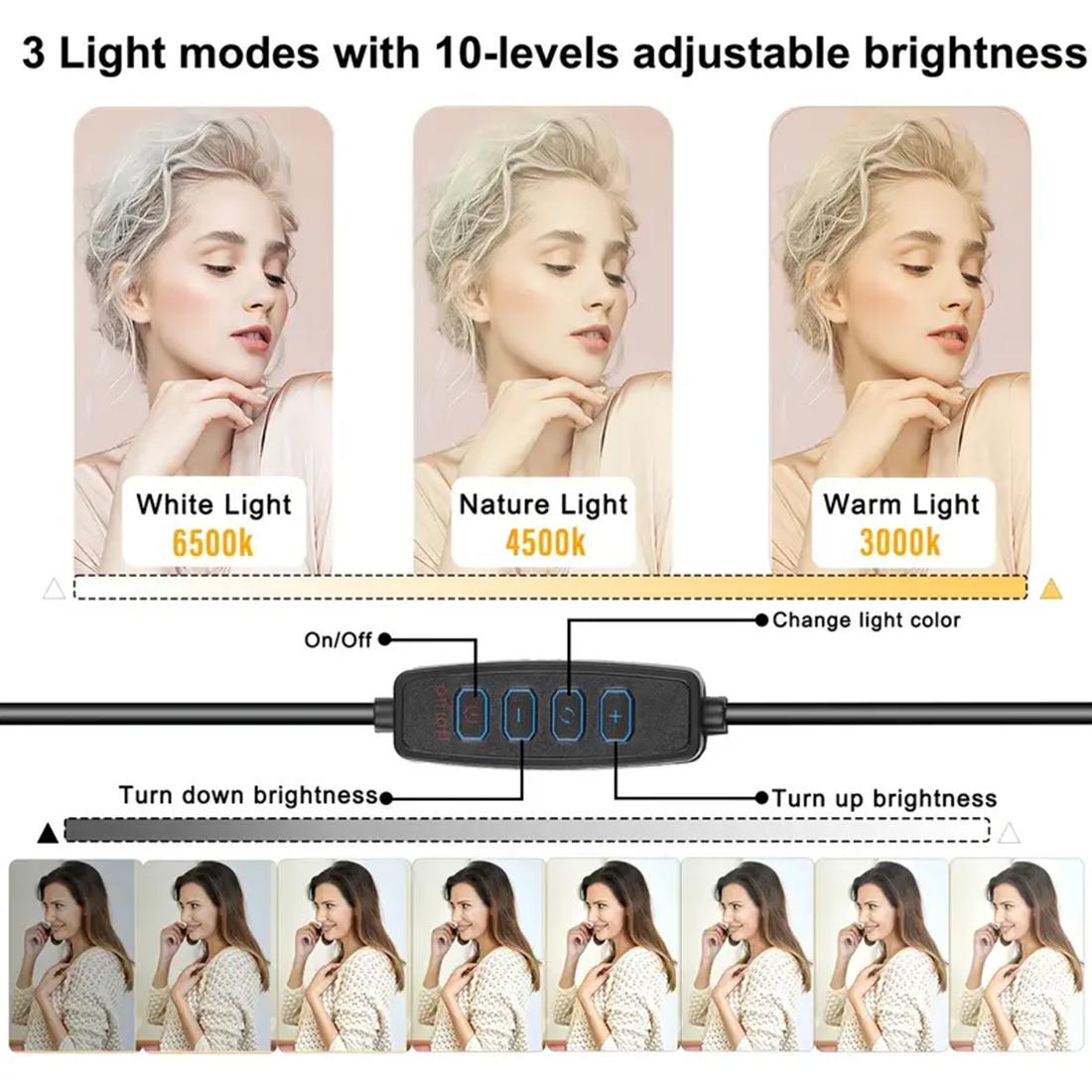 10‑Inch Compact LED Ring Light with 61‑inch Adjustable Tripod, Dimmable Warm/White/Cool Settings, great for Desktop Live Broadcasts, Gaming Commentary, and Home‑Studio Podcasts youtube podcast video lighting video light panel  vlog#springbreak