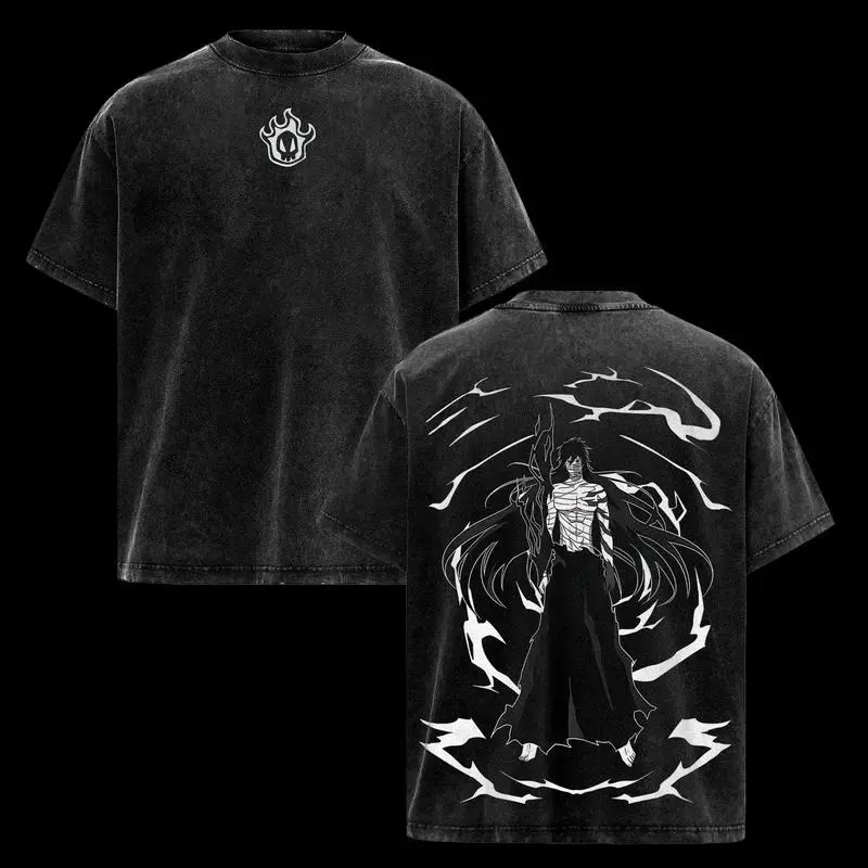 Kurosaki Ichigo Bankai Graphic T-Shirt for Men, Vintage Ripped Cotton Streetwear with an Oversized Fit, Tshirt