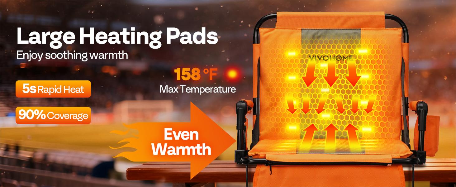 VIVOHOME 35W Padded Heating Stadium Seats, 2 Pack Heated Bleacher Chairs with Back Support, 3 Levels of Heat, Comfortable for Various Sports Events