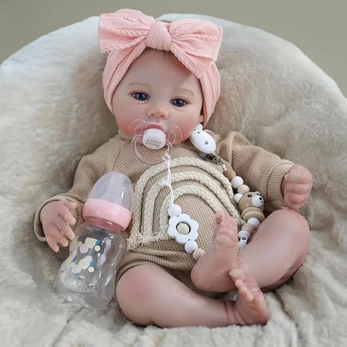 18 In Lifelike Baby Doll Meadow in Brown Outfit