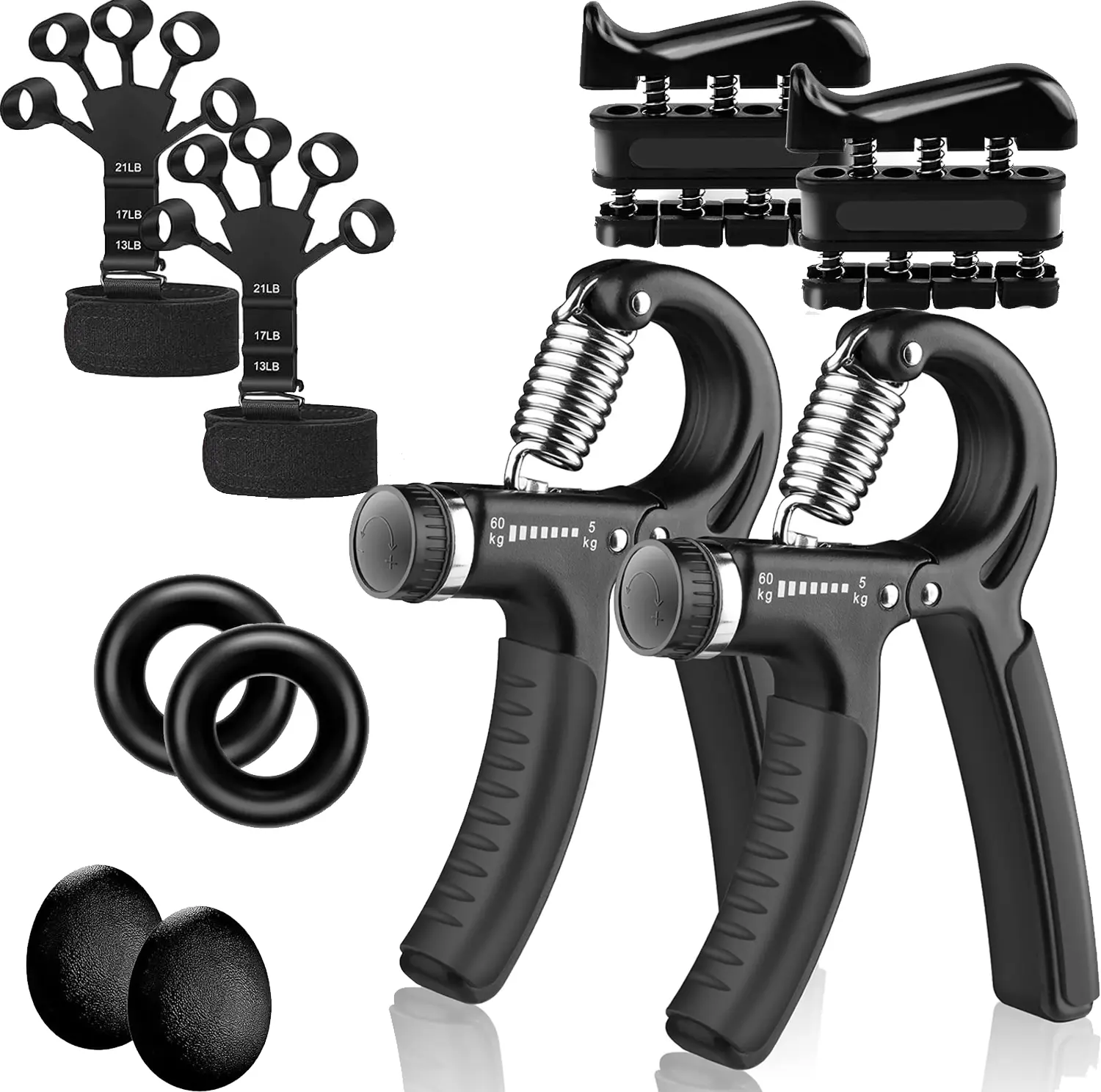 5-Piece Grip Training Set for Work Safety - Adjustable-Resistance Forearm Trainer, Grip Tester, Finger Exerciser, Hand Gripper for Palm Enhancement