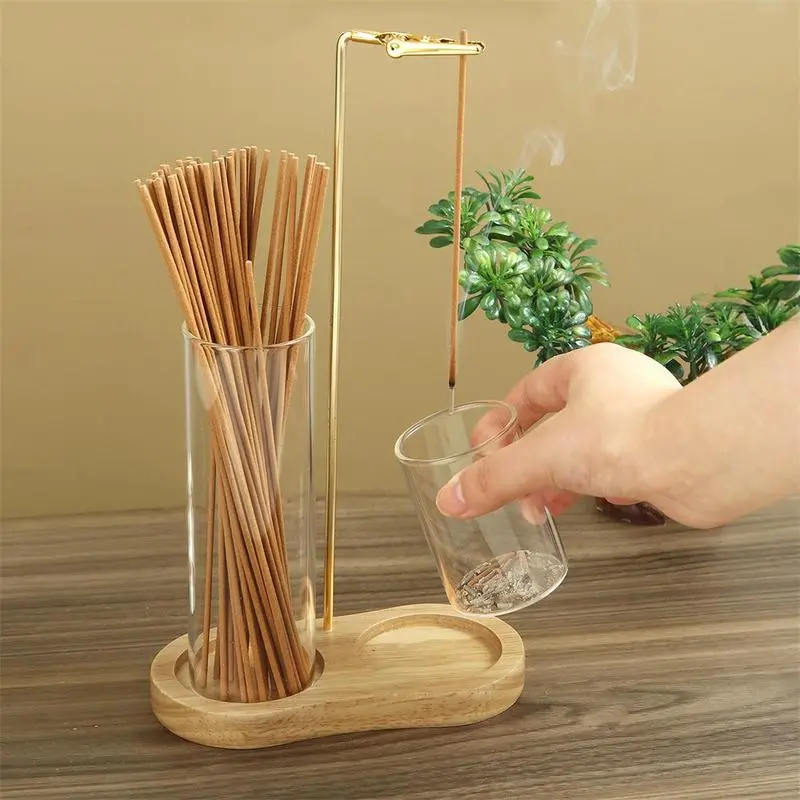 2-in-1 Incense & Candle Holder with Wooden Base and Removable Glass Ash Collector, Romantic Home Decor for Valentine’s Day, Perfect Aromatherapy Ornament for Living Room Bedroom Fragrance Woody