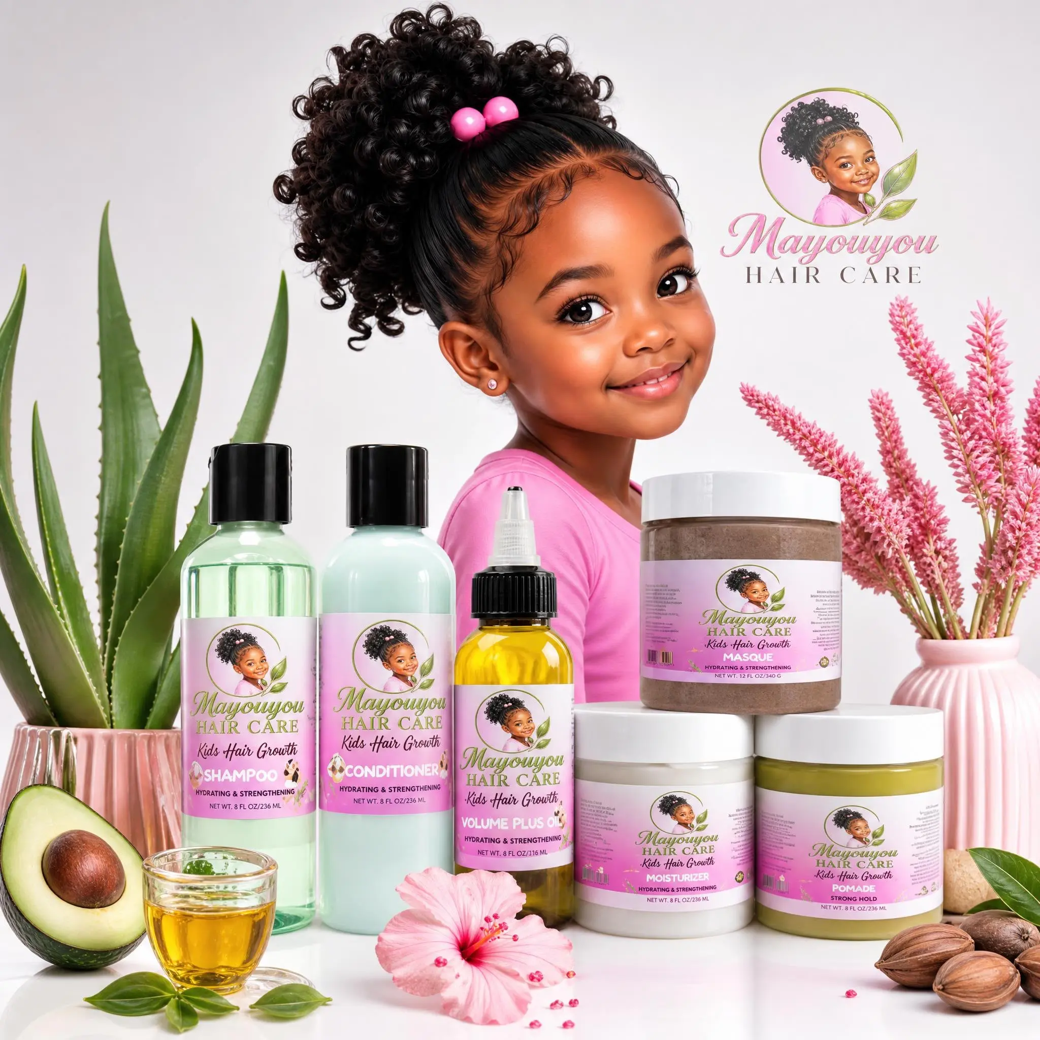 Mayouyou Kid's Mini sets 6 Pcs , Shampoo & Conditioner 4 oz , Hair oil 4 oz, Masque 4 oz,Pomade 4 Oz,Moisturizer 4 oz