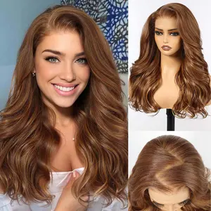 HAIRCUBE 24 Inch Chestnut Brown Long Curly Layered Wigs 13x6 HD Synthetic Lace Front Wig Glueless Wigs for Women Daily Use