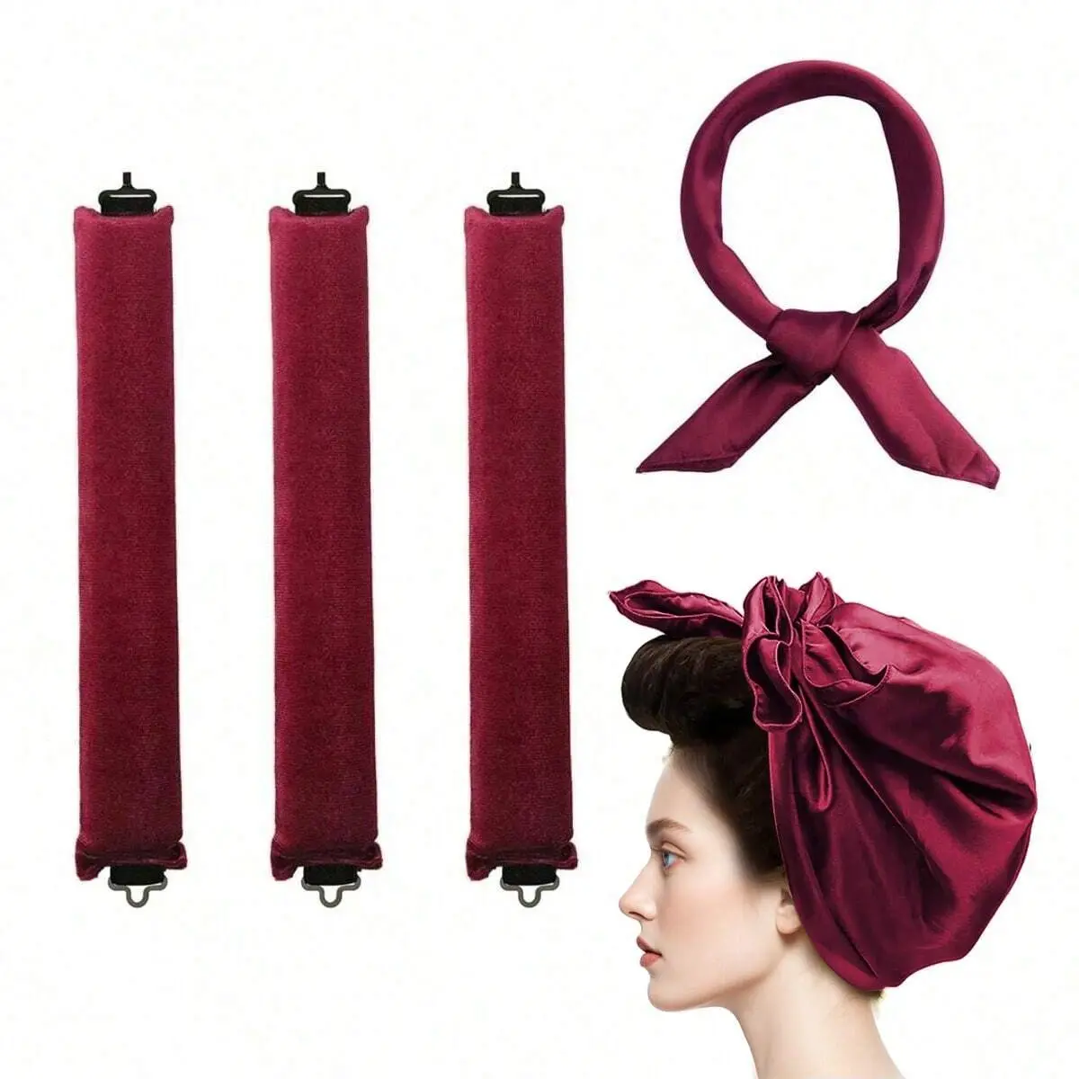 4Pcs Velvet Heatless Hair Curler Set, No-Heat Flexible Rods with Sleeping Cap & Headband, Overnight Curling Styling Tools for Women