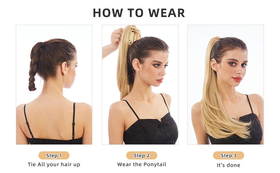 AISI HAIR Ponytail Claw Clip in 22/26 Inch Ponytail Hair Extension For Women Natural Wavy Sythetic Hairpieces for Daily Use fluffy  Synthetic Wigs Glueless Kinky Straight