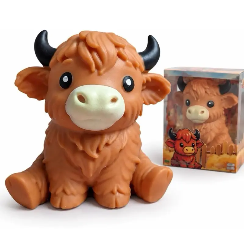 Highland Cow Squishy Toy, 6 Inch Soft Squeeze Stress Relief Fidget Toy, Cute Cow Stress Ball for Adults, Desk Decor, Cow Lover Gifts, Birthday Gifts & Stocking Stuffers