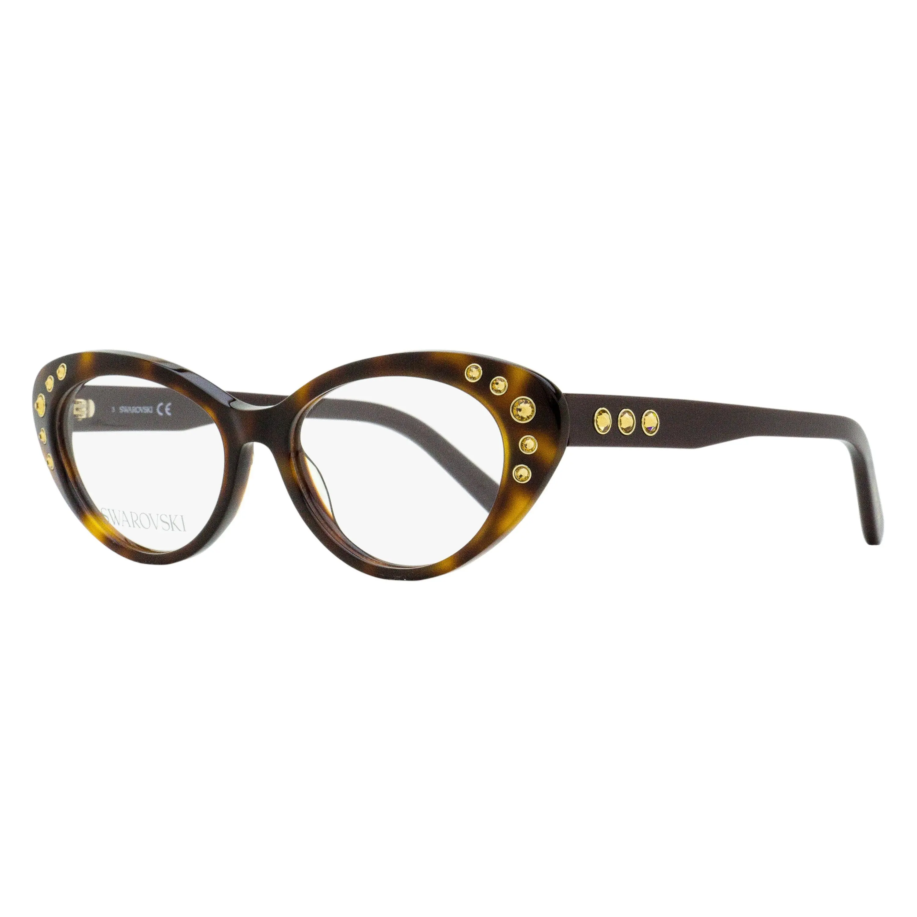 Swarovski Vintage Style 60s Cat-Eye Eyeglass Frames, SK5429 052 Dark Havana, 53mm, Vintage Style Eyeglasses, Eyewear Fashion, Acrylic Acetate Non-Prescription Glasses, Casual Non-Prescription Glasses, Elegant Non-Prescription Glasses