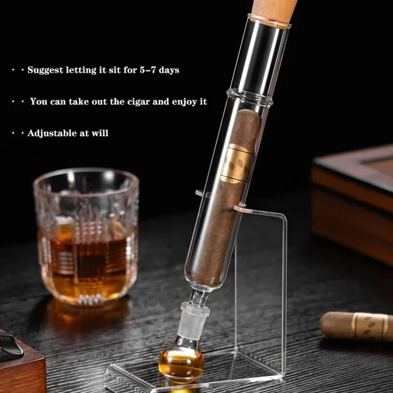 Cigar Humidor Set with Glass Aroma Tube, Elegant Cigar Rack, Handmade High-Quality Material, Essential for Cigar Lovers, Scent Tube, Humidifier