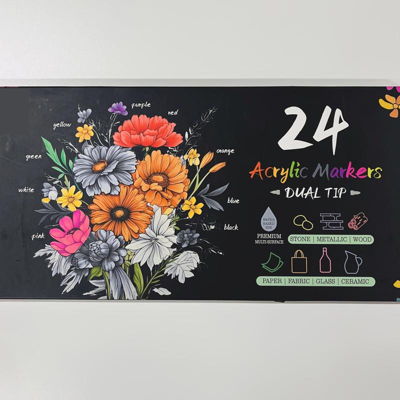 Acrylic Paint Markers Brush Tip & Dual Tip | Set of 12 & 24 Premium Acrylic Paint Pens for Canvas, Rock Painting, Glass, Wood, Ceramic Surfaces, DIY Crafts