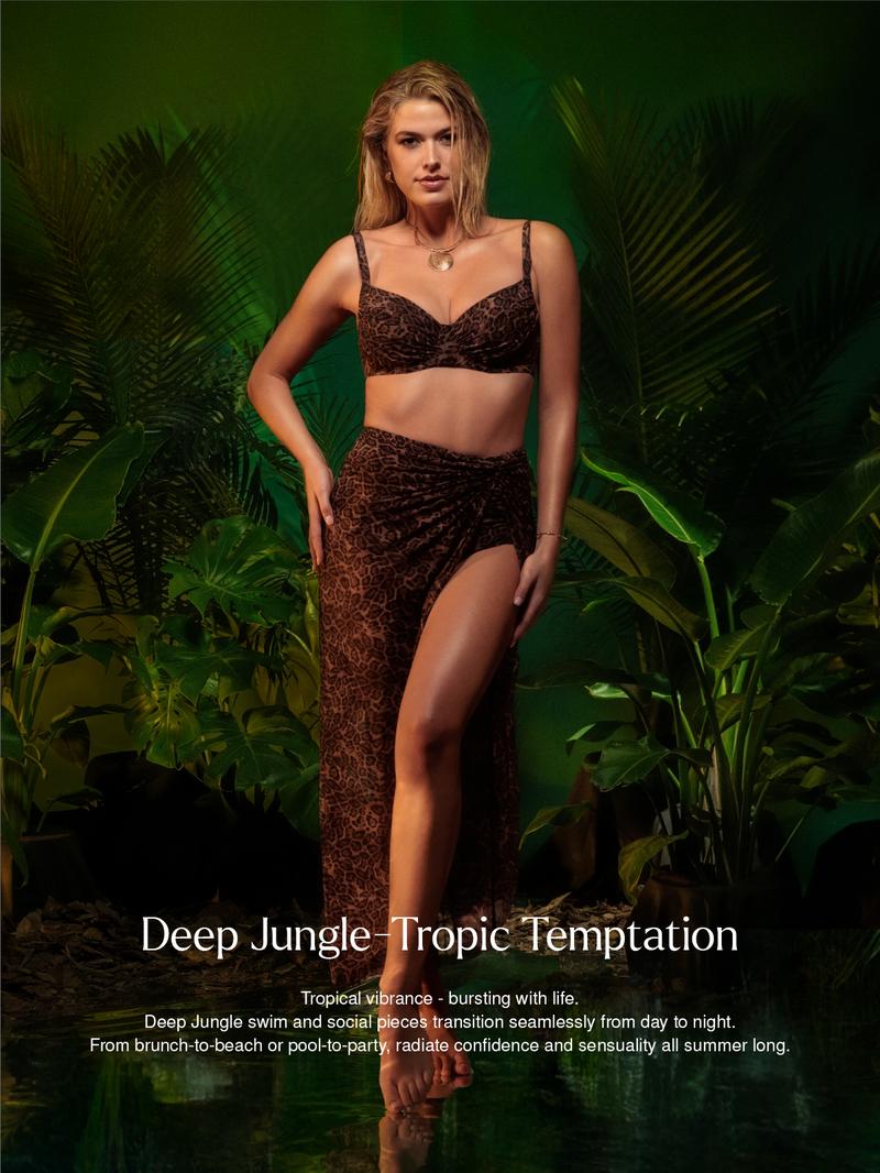 Popilush Leopard Swimwear Set High Waisted Bikini Shapewear Swimsuit  Push Up Adjustable Cover Up