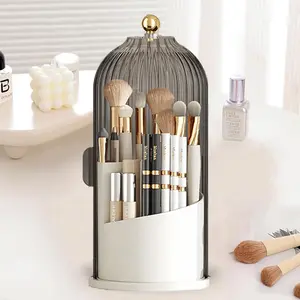360° Rotating Makeup Brush Holder Organizer - Waterproof Dustproof Clear White Storage, 360 Swivel Cosmetic Brush Organizer for Vanity & Bathroom Countertop