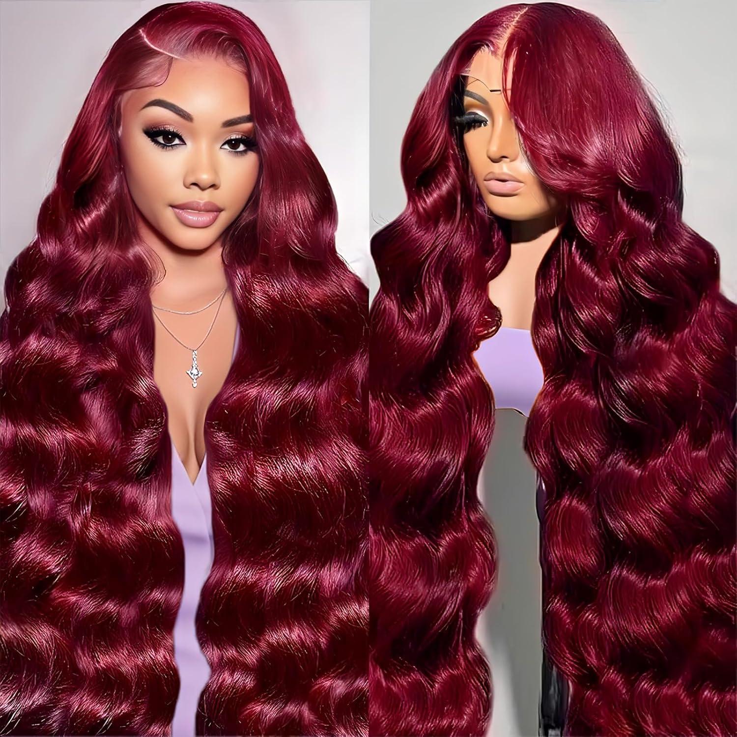 Burgundy 9x6 Gluelsss Wigs Body Wave Human Hair Wigs 99J Body Wave 13X6 Lace Frontal Wig Brazilian Colored Body Wave Lace Wig Pre Cut Pre Plucked For Black Women TikTokShopHolidayHaul
