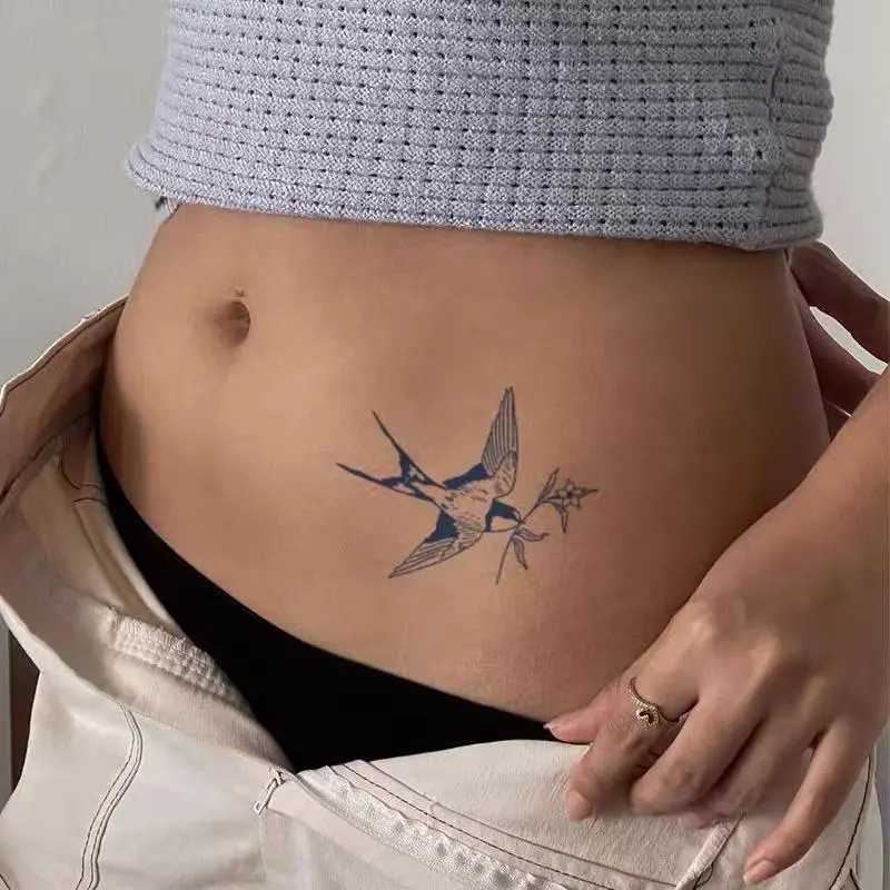 VIBE INK/Flower-carrying Swallow Herbal Temporary Tattoos Water-Free Plant-Extracted Waterproof Non-Reflective Lasts 7-15 Days Realistic Effect