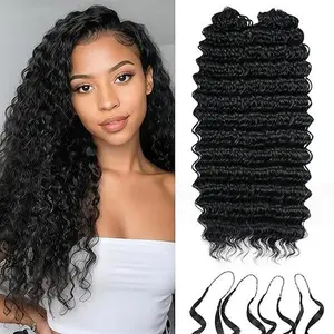 Human Crochet Hair for  Women 16 Inch Kinky Curly Bundles Human Hair Pre-separated  Strands 50g Invisible Miracle Knots Feather Crochet Human Hair Extensions Natural Black 1B#