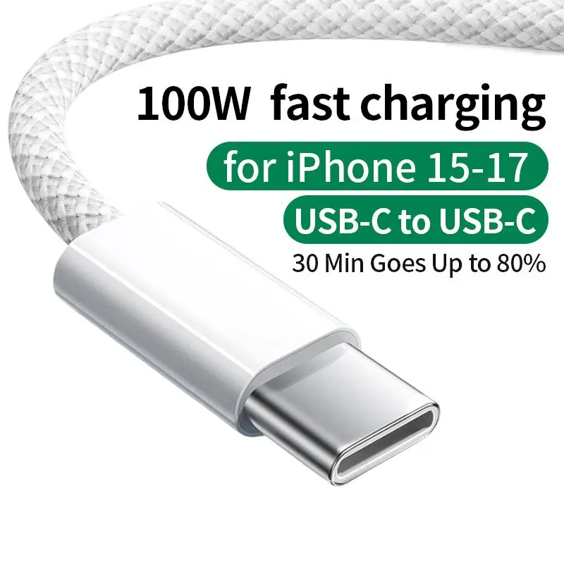 Kaxoe Braided cable,USB-C to USB-C fast Charging Cable - 1M-2M (3.3ft-6.6ft) Extra Long for Home Use,100W PD Fast Charging, Compatible with iPhone 15 16 17 Pro Max,Smartphone,Cellphone & Mobile Devices Adapter,back to school,back to school haul