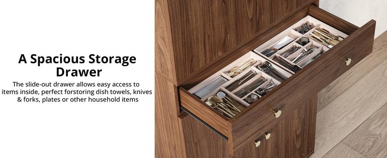 IRONCK 72” Tall Kitchen Pantry Cabinet, Farmhouse Pantry with 2 Pull Doors and Drawer Organizing Board Storage for Home Kitchen Dining Room